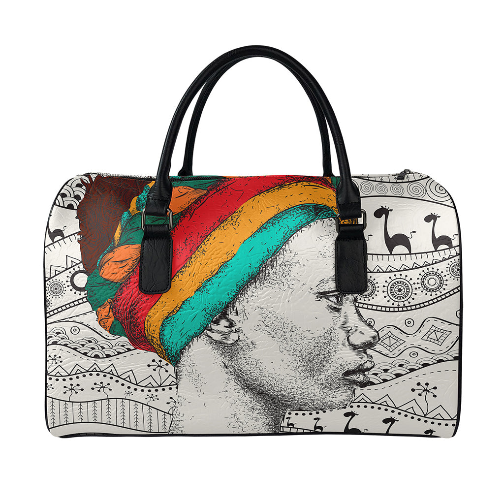 Ethnic African Girl Print Leather Duffle Bag