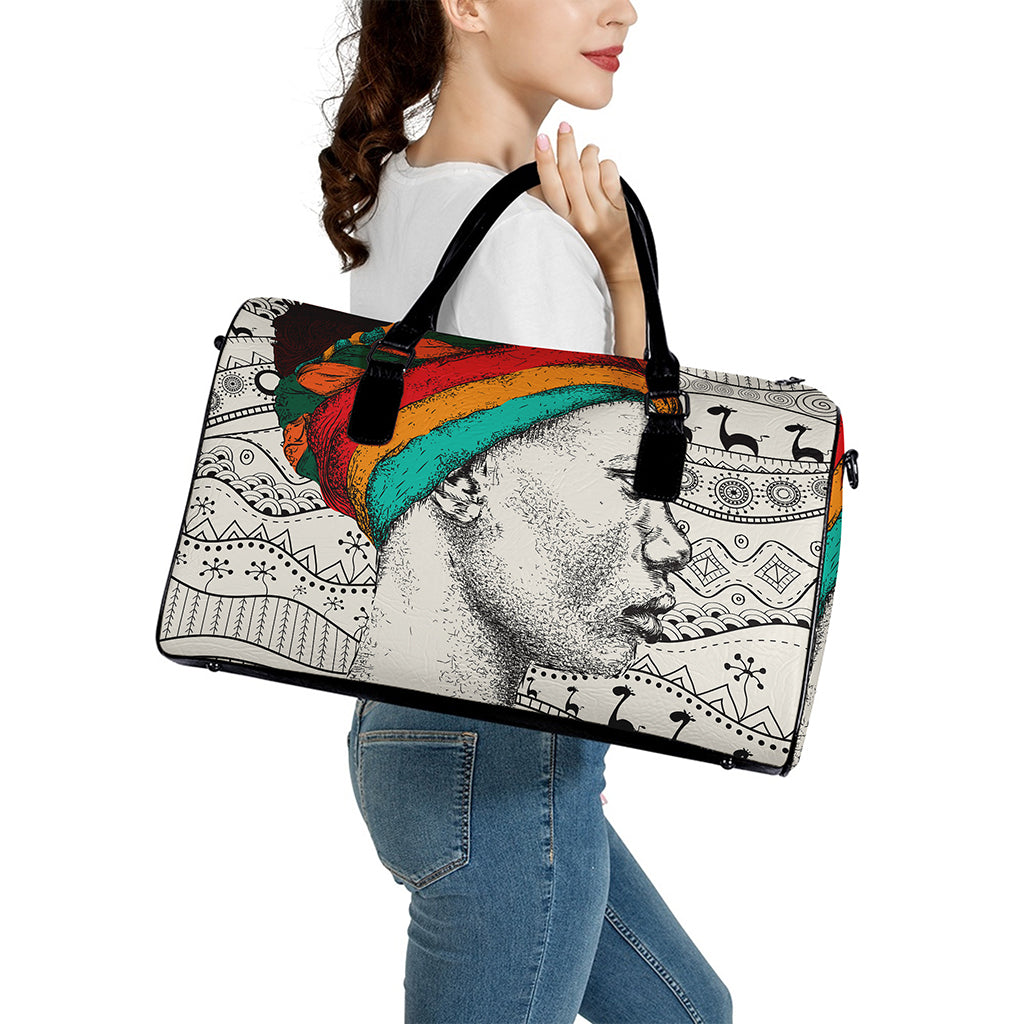 Ethnic African Girl Print Leather Duffle Bag