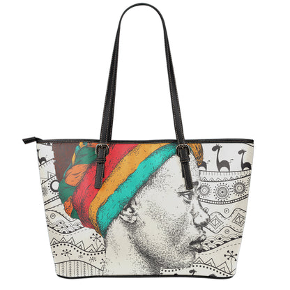 Ethnic African Girl Print Leather Tote Bag