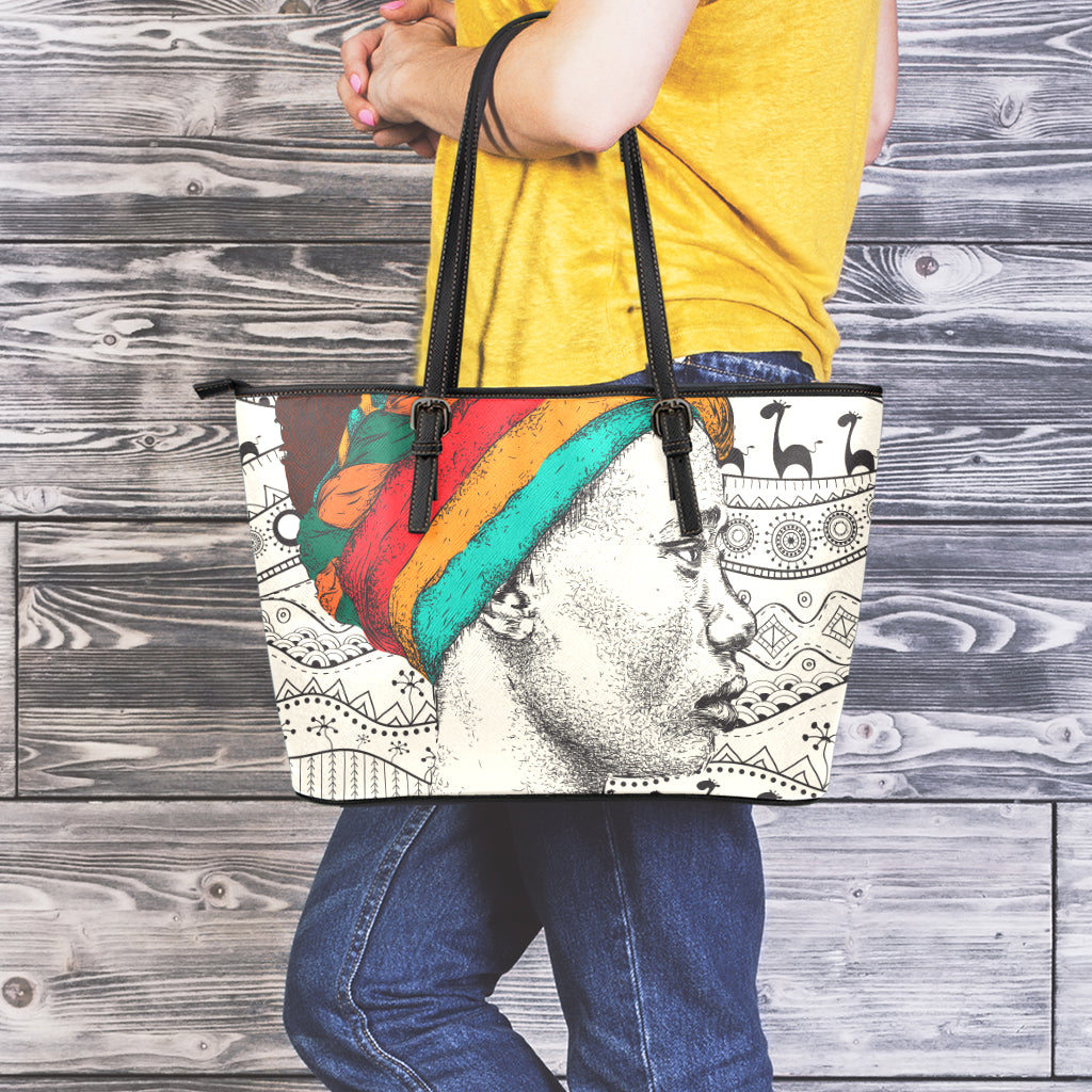 Ethnic African Girl Print Leather Tote Bag