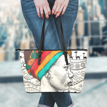 Ethnic African Girl Print Leather Tote Bag