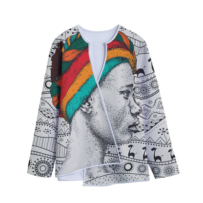 Ethnic African Girl Print Long Sleeve Short Coat