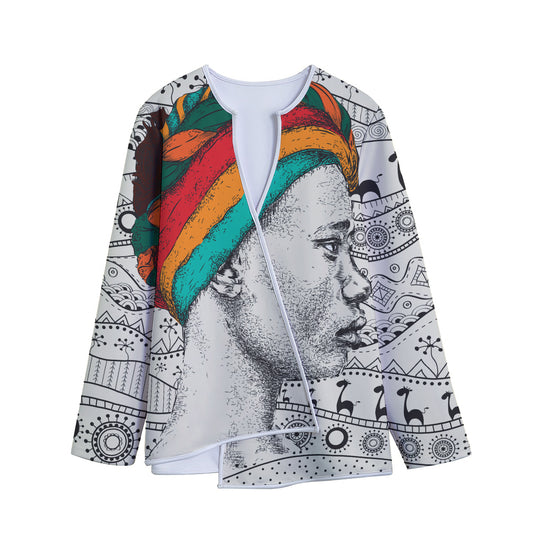 Ethnic African Girl Print Long Sleeve Short Coat