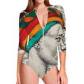 Ethnic African Girl Print Long Sleeve Swimsuit