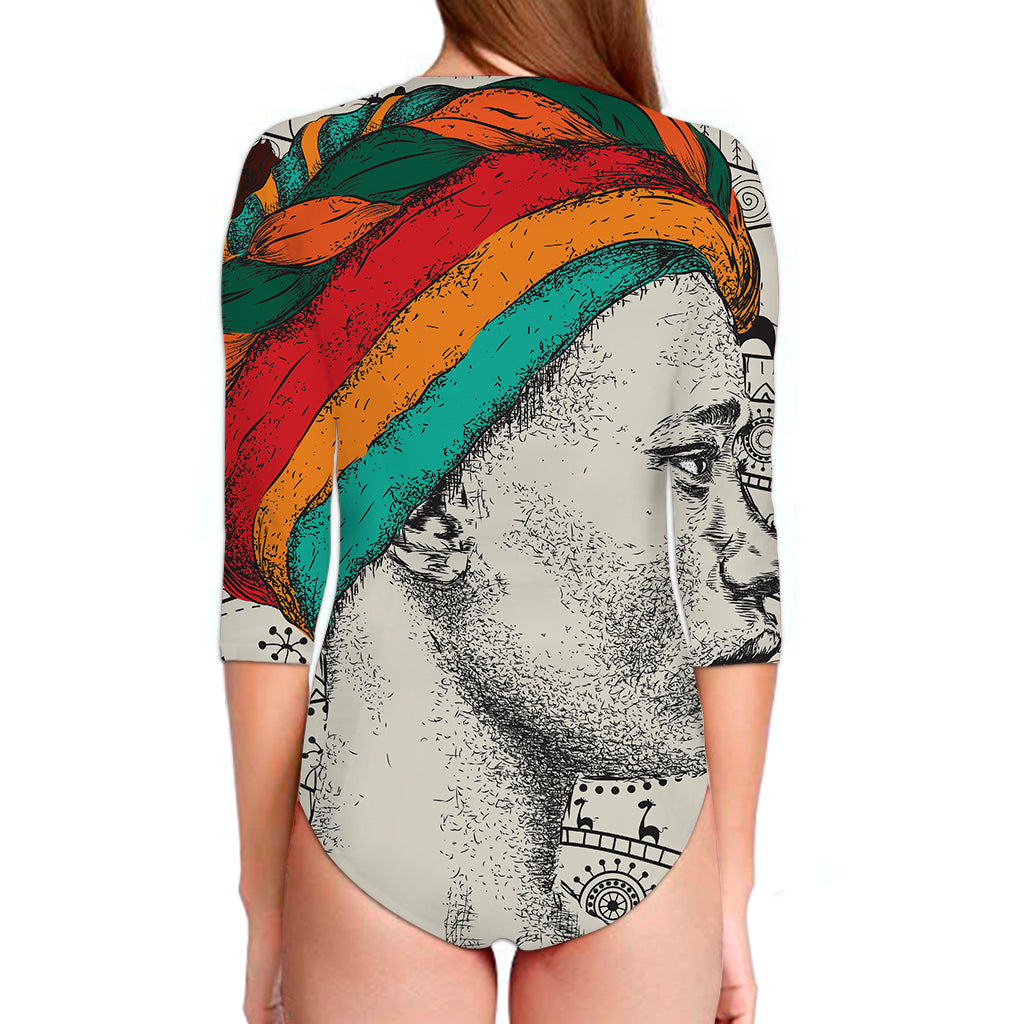 Ethnic African Girl Print Long Sleeve Swimsuit