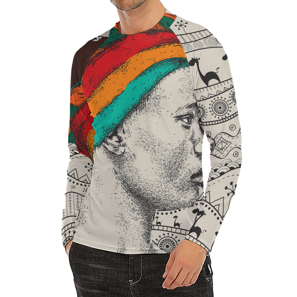 Ethnic African Girl Print Men's Long Sleeve Rash Guard