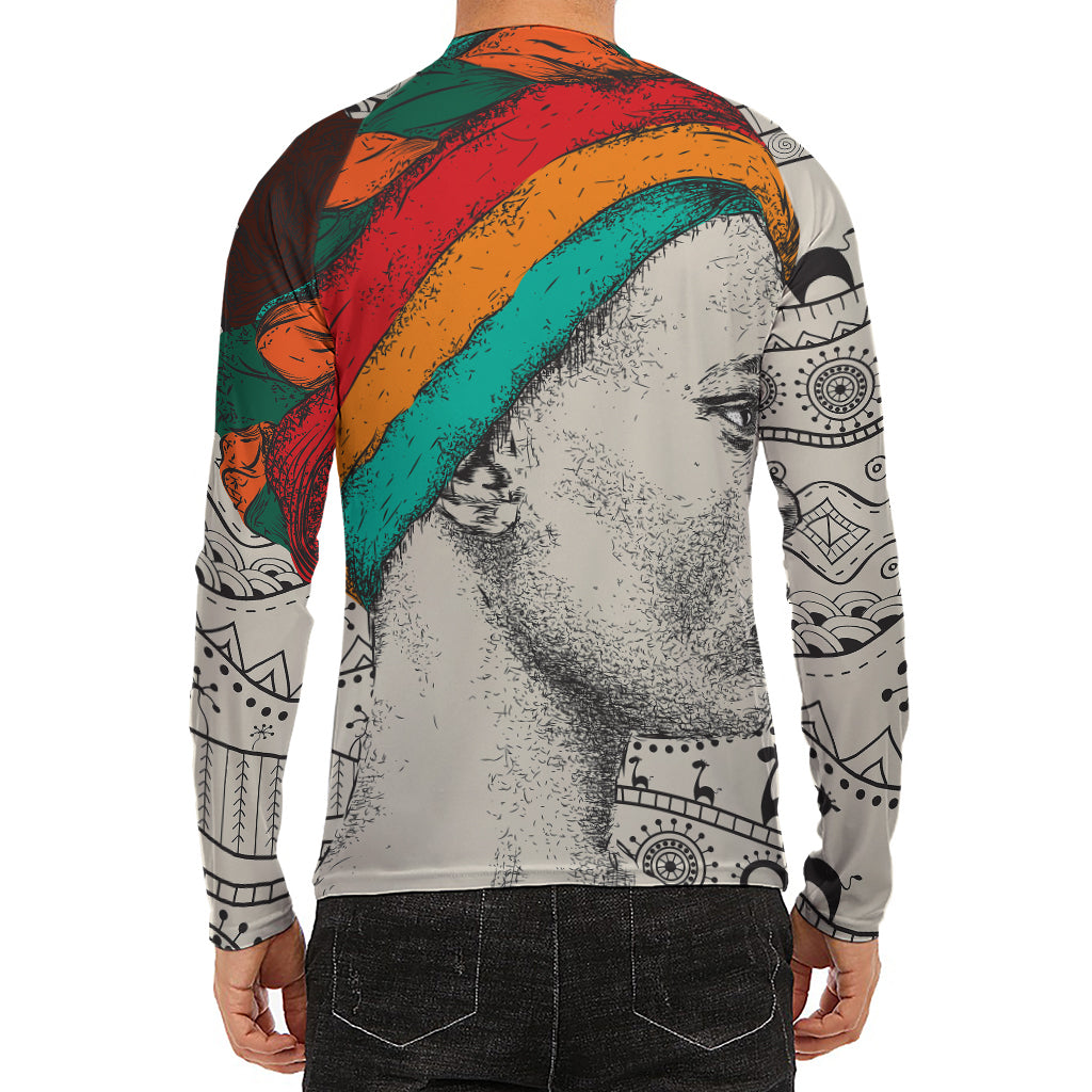Ethnic African Girl Print Men's Long Sleeve Rash Guard