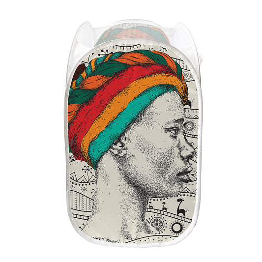 Ethnic African Girl Print Mesh Laundry Hamper