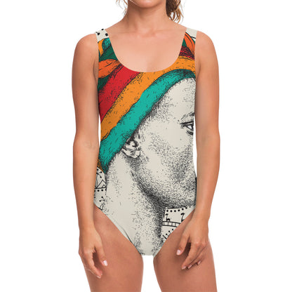 Ethnic African Girl Print One Piece Swimsuit