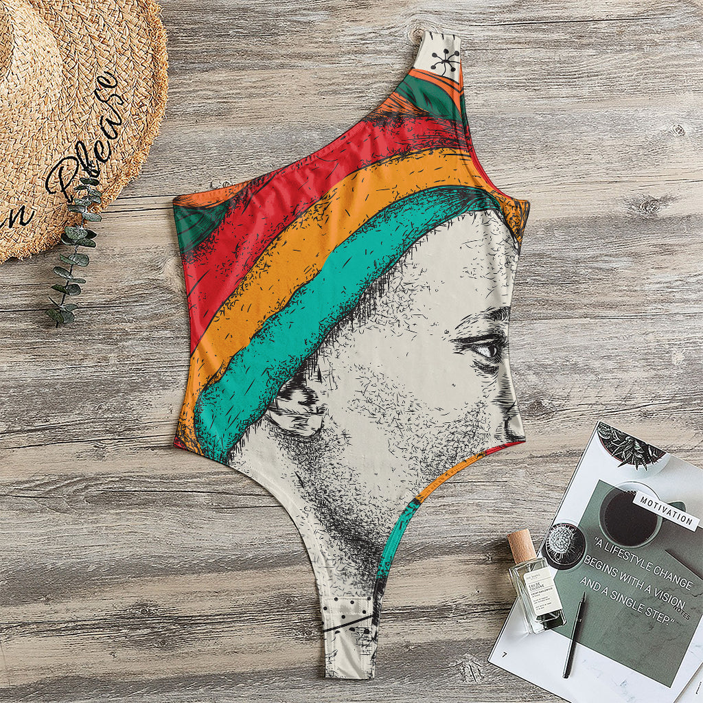 Ethnic African Girl Print One Shoulder Bodysuit