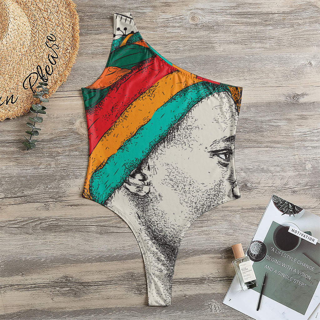 Ethnic African Girl Print One Shoulder Bodysuit