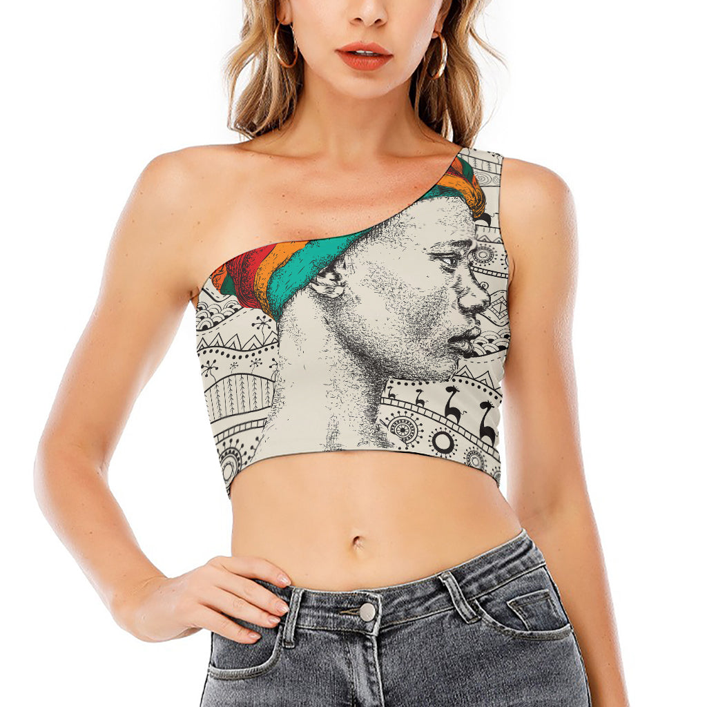 Ethnic African Girl Print One Shoulder Crop Top
