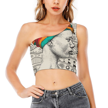 Ethnic African Girl Print One Shoulder Crop Top
