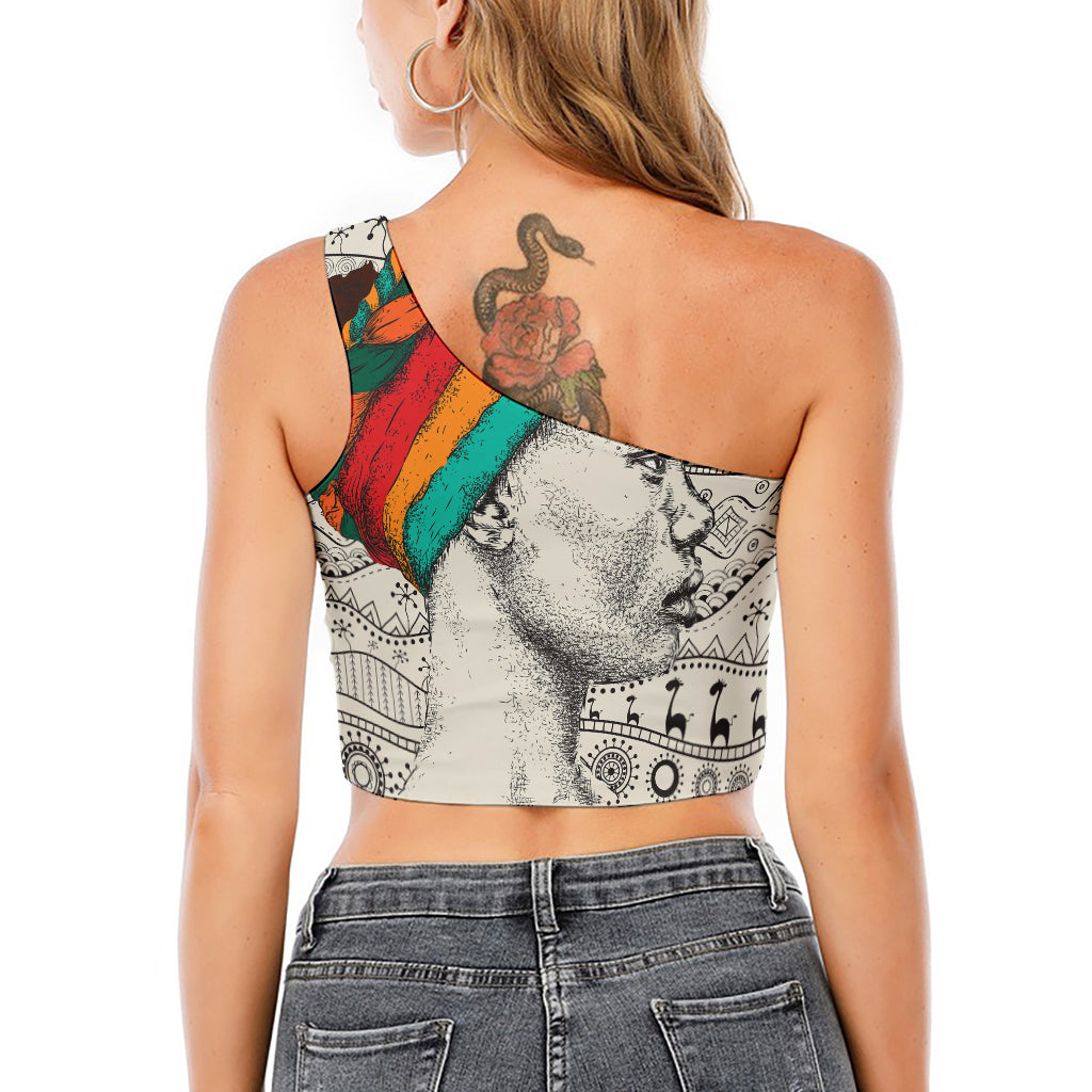 Ethnic African Girl Print One Shoulder Crop Top