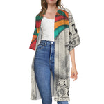 Ethnic African Girl Print Open Front Beach Cover Up