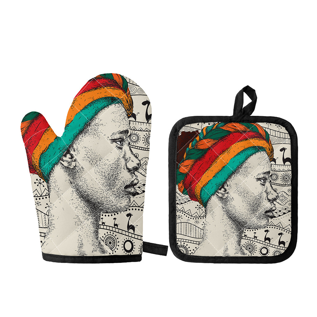 Ethnic African Girl Print Oven Mitt And Pot Holder Set