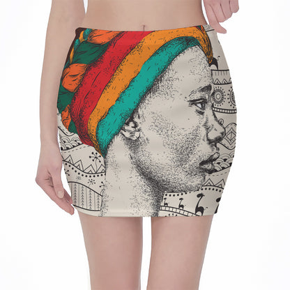 Ethnic African Girl Print Pencil Mini Skirt