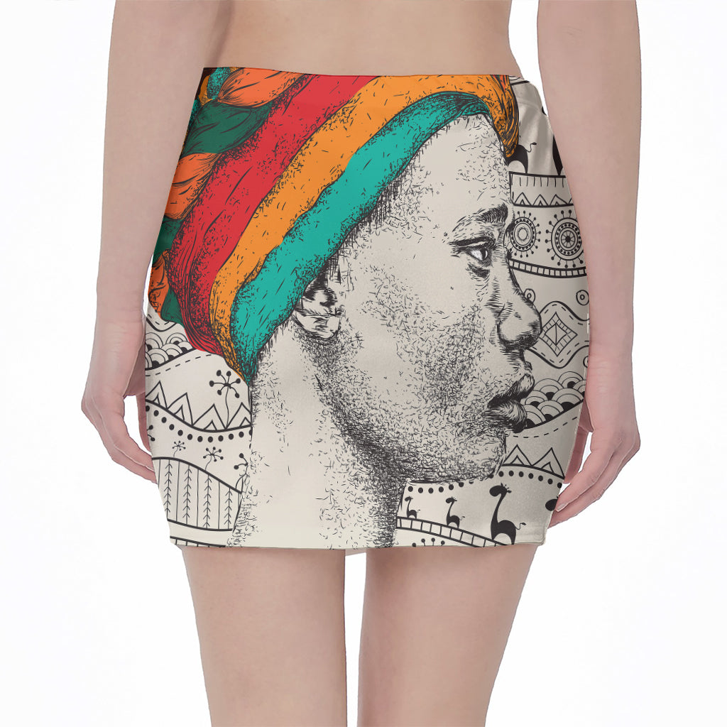 Ethnic African Girl Print Pencil Mini Skirt