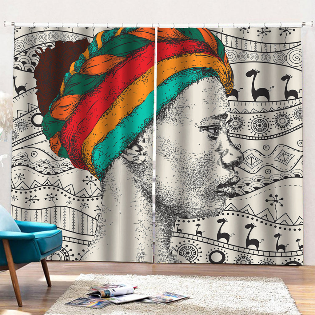 Ethnic African Girl Print Pencil Pleat Curtains