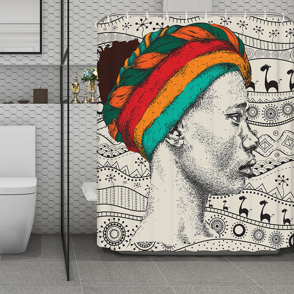 Ethnic African Girl Print Polyester Shower Curtain