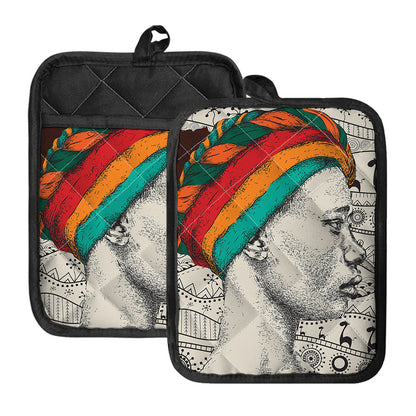 Ethnic African Girl Print Pot Holders With Pocket