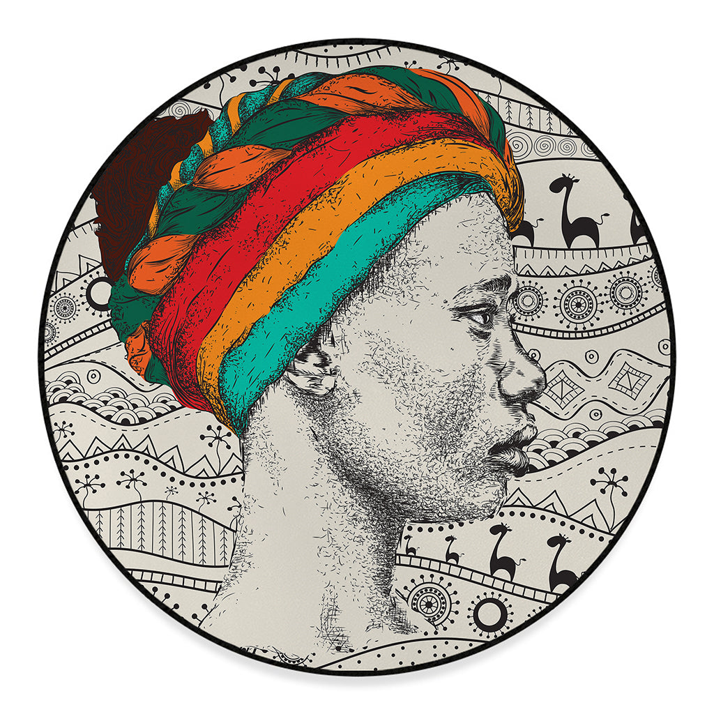 Ethnic African Girl Print Round Floor Mat