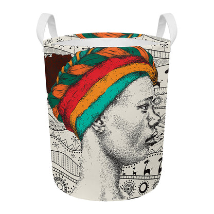 Ethnic African Girl Print Round Laundry Basket