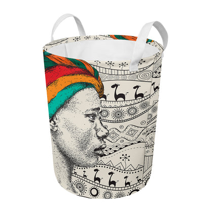 Ethnic African Girl Print Round Laundry Basket