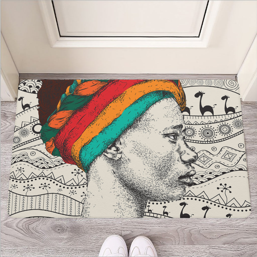 Ethnic African Girl Print Rubber Doormat
