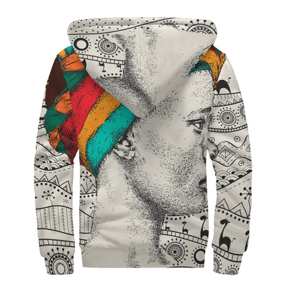 Ethnic African Girl Print Sherpa Lined Zip Up Hoodie