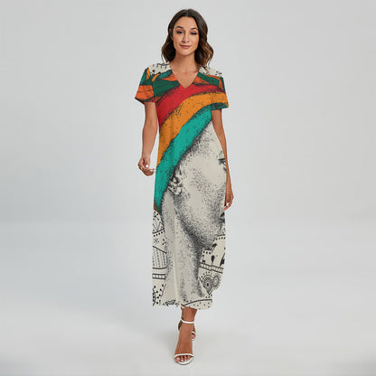 Ethnic African Girl Print Short Sleeve Maxi Dress