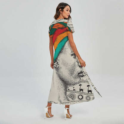 Ethnic African Girl Print Short Sleeve Maxi Dress