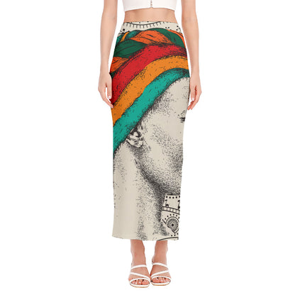 Ethnic African Girl Print Side Slit Maxi Skirt