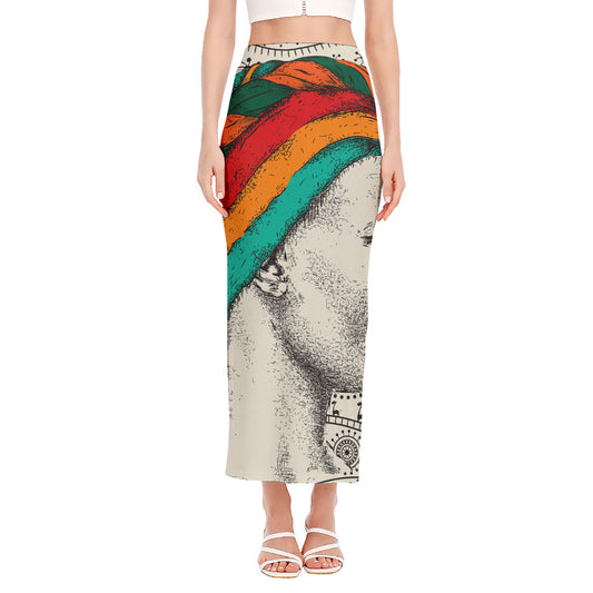 Ethnic African Girl Print Side Slit Maxi Skirt