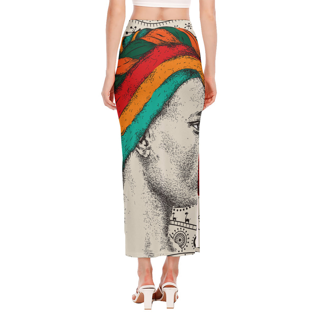 Ethnic African Girl Print Side Slit Maxi Skirt