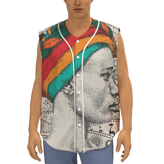 Ethnic African Girl Print Sleeveless Baseball Jersey