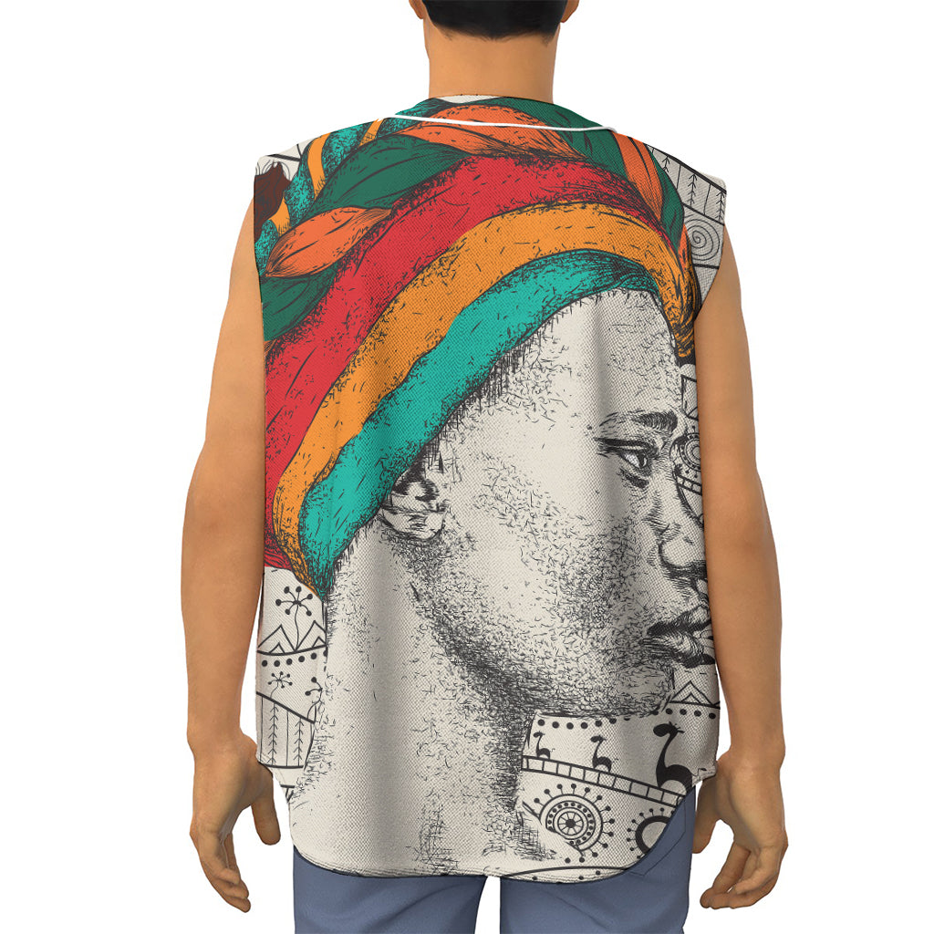 Ethnic African Girl Print Sleeveless Baseball Jersey