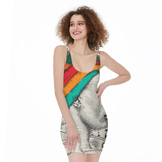 Ethnic African Girl Print Sleeveless Bodycon Dress