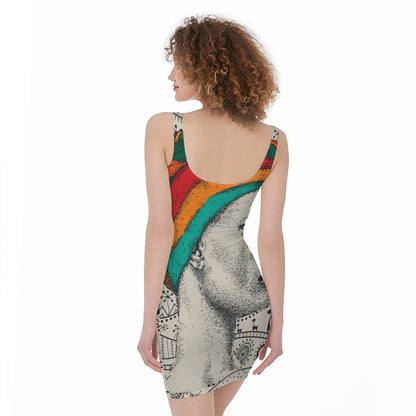 Ethnic African Girl Print Sleeveless Bodycon Dress