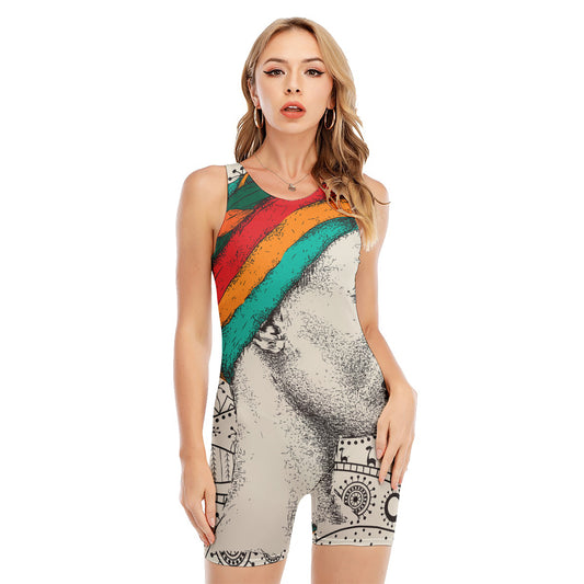 Ethnic African Girl Print Sleeveless One Piece Swimsuit