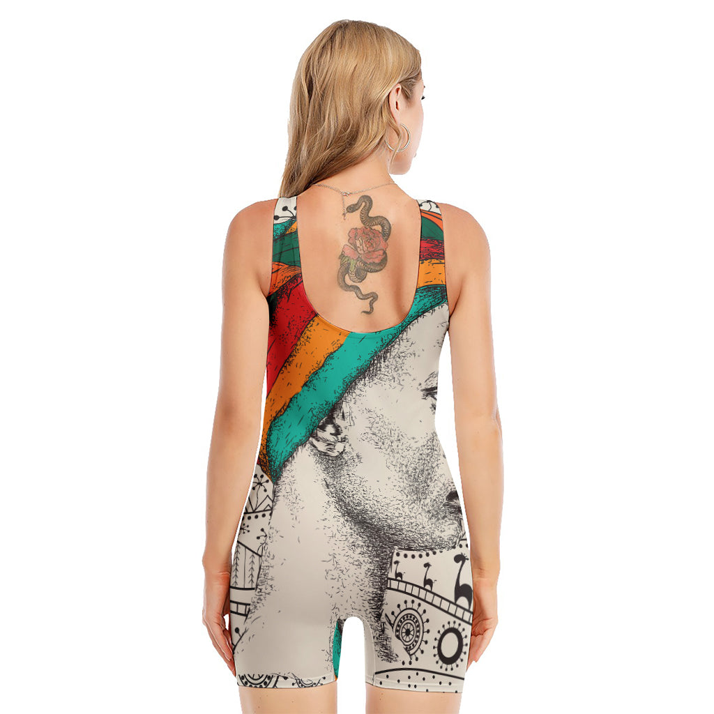 Ethnic African Girl Print Sleeveless One Piece Swimsuit