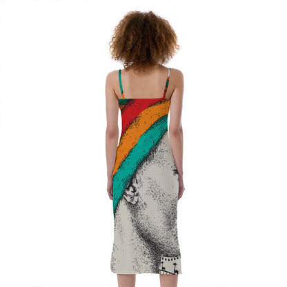Ethnic African Girl Print Slim Fit Midi Cami Dress