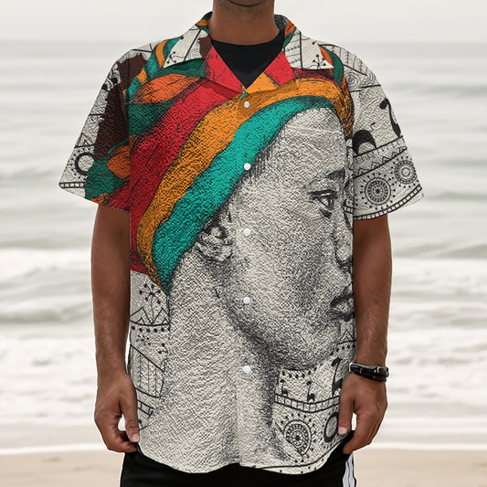 Ethnic African Girl Print Textured Short Sleeve Shirt
