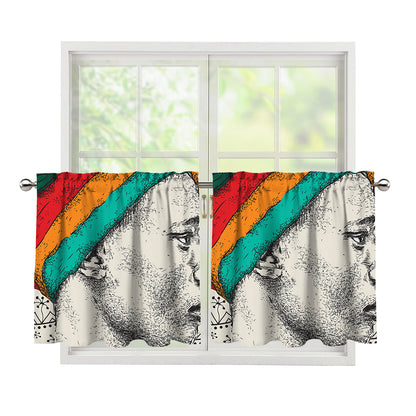 Ethnic African Girl Print Tier Curtains