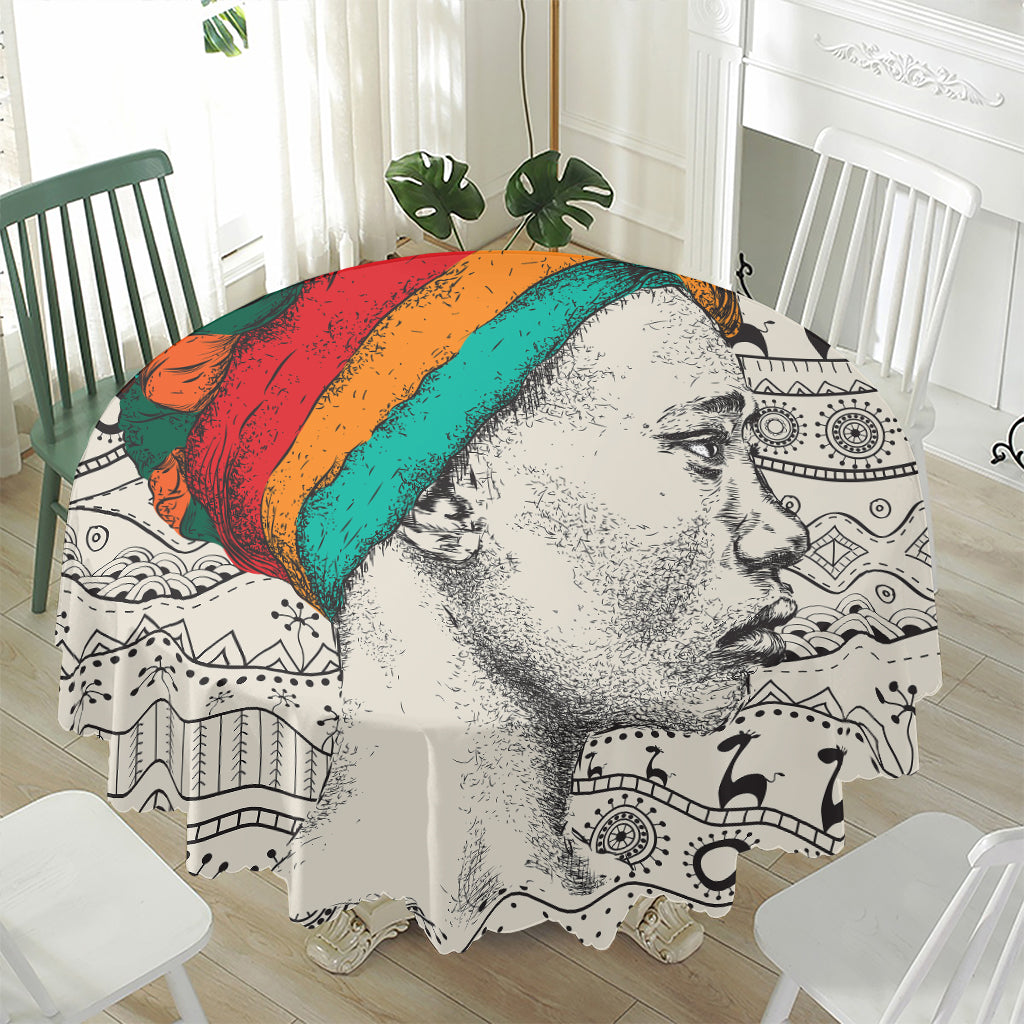 Ethnic African Girl Print Waterproof Round Tablecloth