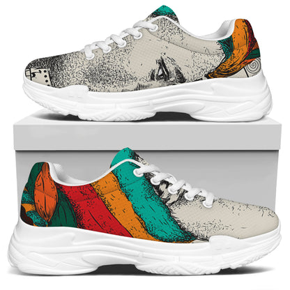 Ethnic African Girl Print White Chunky Shoes