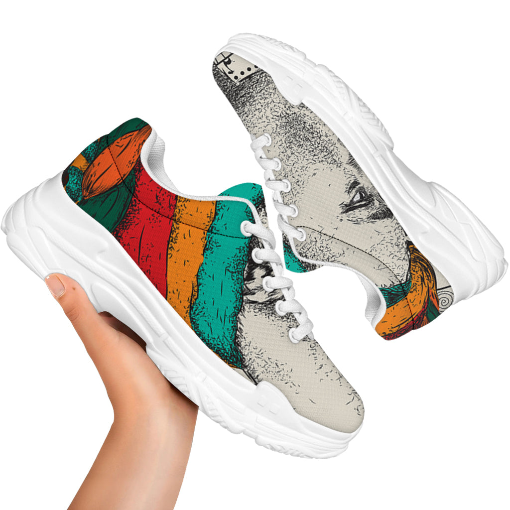 Ethnic African Girl Print White Chunky Shoes