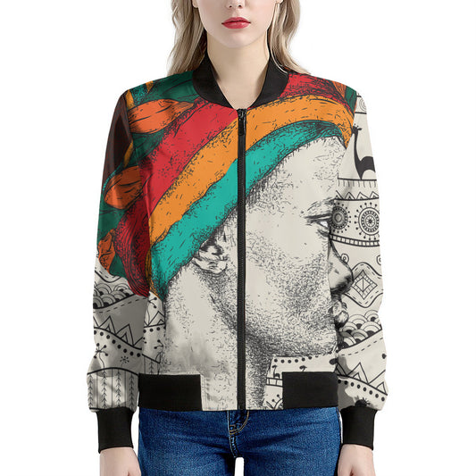 Ethnic African Girl Print Women's Bomber Jacket