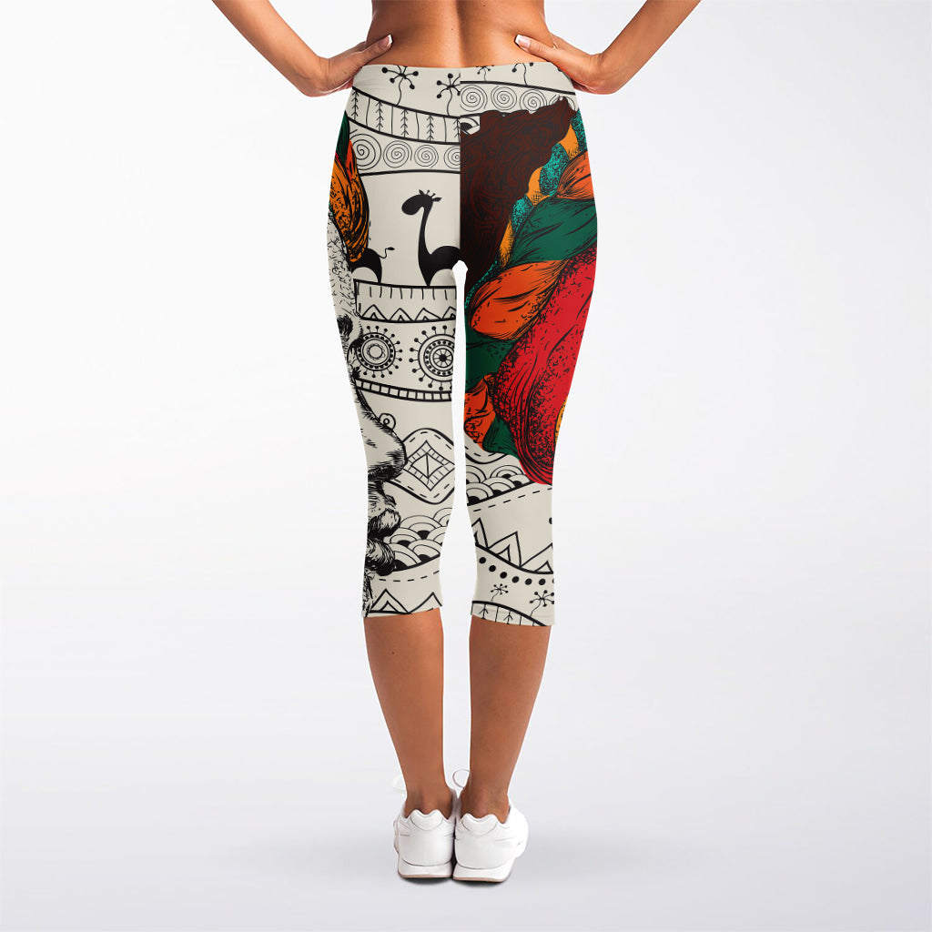 Ethnic African Girl Print Women's Capri Leggings