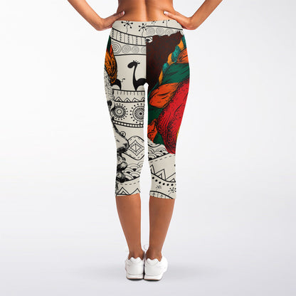 Ethnic African Girl Print Women's Capri Leggings